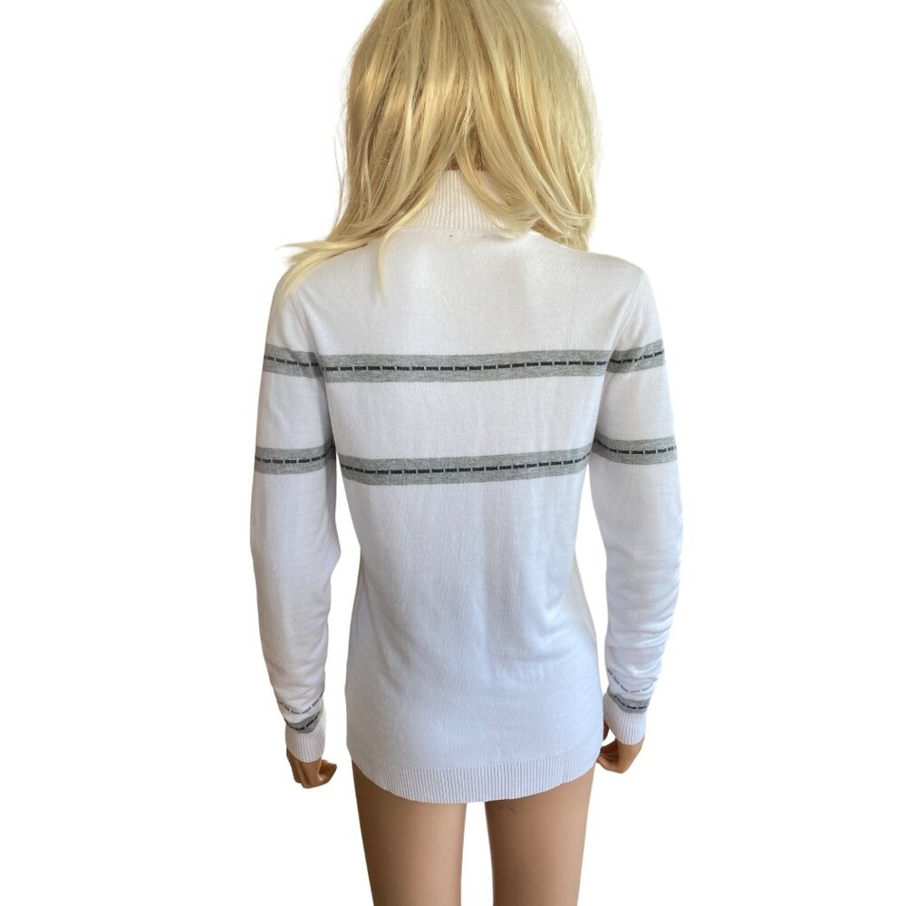 Nils Skier 2 Knit Sweater Women's Large White Gray Nordic Après Ski 1/4 Zip - Picture 7 of 13